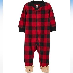 NWT Carter’s Baby Holiday Bear Zip-Up Fleece Sleep and Play Pajamas